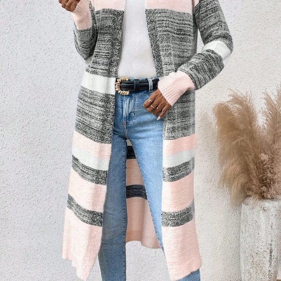 Multicolor Boho Womens Color Block Open Front Cardigan - Picture 3 of 5